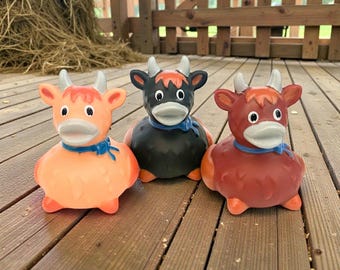 Highland Cow Themed Rubber Duck Ducks - Brown Tan Black - Farmer Farming Animal Ducks - Individual or Set of 3