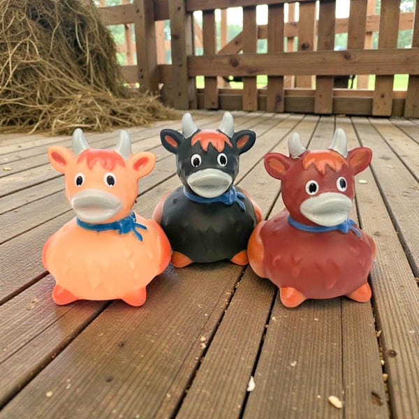 Highland Cow Themed Rubber Duck Ducks - Brown Tan Black - Farmer Farming Animal Ducks - Individual or Set of 3