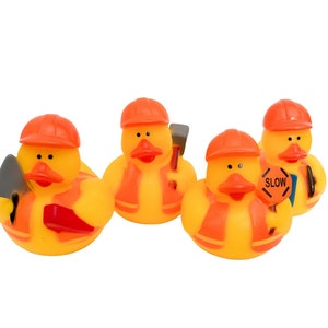 Construction Themed Yellow Rubber Duck Ducks - Hard Hat Orange - Individual or Pack of 4