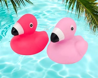 Flamingo Tropical Themed Yellow Rubber Duck Ducks - Shades Of Pink - Individual or Pack of 2
