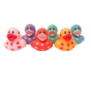 Colorful Heart Themed Rubber Duck Ducks - Multicolored Hearts Ducks - Individual or Pack of 6 - Yellow Purple Blue Red Green Pink