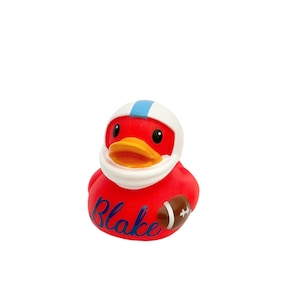 Personalized Name Football Player Themed Red White Rubber Duck Ducks - Sports Sport Athletic - Medium Individual - Custom Color