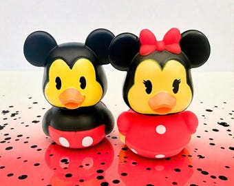 Character M Mouse Themed Yellow Rubber Duck Ducks - Red Black Polka Dot Bow