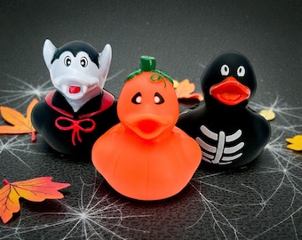 Halloween Themed Orange Black White Rubber Duck Ducks - Trick Or Treating - Skeleton Dracula Pumpkin  - Individual or Pack of 3