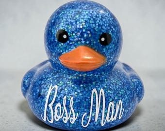 Personalized Name Pick Color Themed Rubber Duck Ducks - Custom Confetti Glitter Color - Individual - Blue Pink Gold