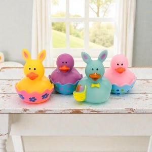Easter Small Rubber Duck - Bunny & Chick Themed, Spring Decor - Individual or Pack of 4 - Multicolored