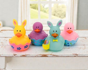 Easter Small Rubber Duck - Bunny & Chick Themed, Spring Decor - Individual or Pack of 4 - Multicolored
