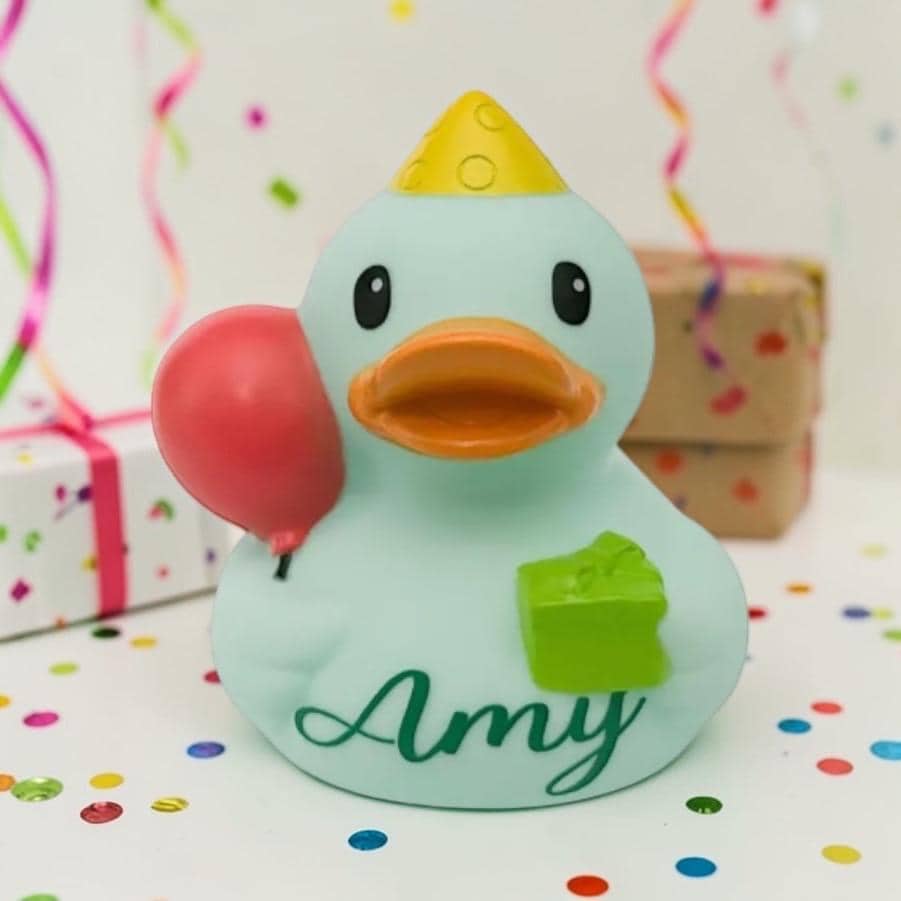 Personalized Name Yellow Aqua Blue Themed Rubber Duck Ducks