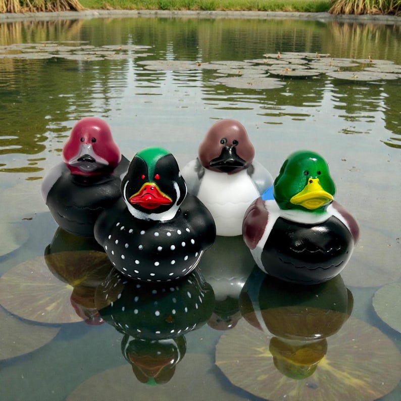 Duck Decoy Themed Multicolored Rubber Ducks - Individual or Set of 4 - Mallard Duck Hunting image 1