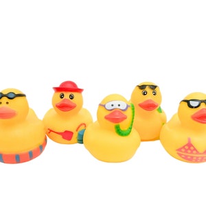 Beach Party Themed Yellow Rubber Duck Ducks - Swimming Pool - Individual or Pack of 4 - Floaty Goggles Had Pail Surfer Bikini - Multicolored