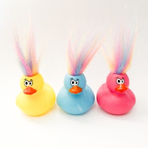 Crazy Silly Hair Themed Rubber Duck Ducks - Multicolored Pink Yellow Blue - Individual or Pack of 3