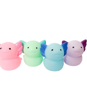 Axolotl Themed Rubber Duck Ducks - Pink Purple Blue Green - Individual or Pack of 4 - Cute Animal