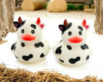 Glow in the Dark Cow Themed Rubber Duck Ducks - Farm Barn Animals - Individual or Pack of 2
