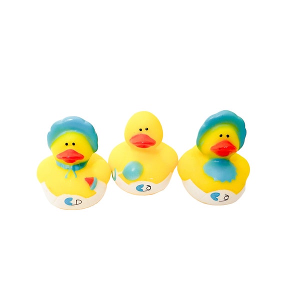 Baby Shower Boy Themed Mini Yellow Rubber Duck Ducks - Light Blue - Its A Boy Gender Reveal Individual or Pack of 3