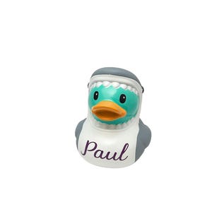 Personalized Name Shark Themed Rubber Duck Ducks - Custom Color - Individual - Ocean Water Shark Bait - Gray White