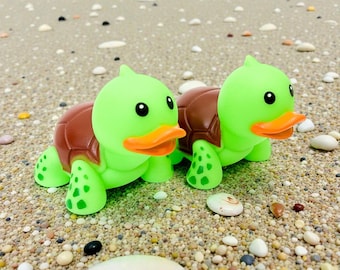 Bright Green Turtle Themed Rubber Duck Ducks - Reptile Animal Outdoors - Individual or Pack of 2 - Glow In The Dark