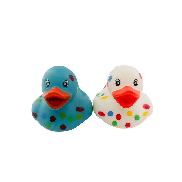 Party Polka Dot Multicolored Themed Rainbow Rubber Duck Ducks - White Turquoise - Individual or Pack of 2