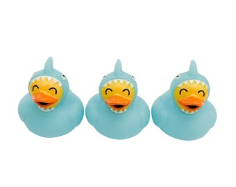 Blue Shark Themed Yellow Small Rubber Duck Ducks - Ocean Beach Animal - Individual or Pack of 3