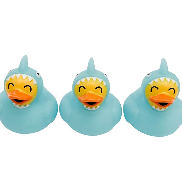 Blue Shark Themed Yellow Small Rubber Duck Ducks - Ocean Beach Animal - Individual or Pack of 3