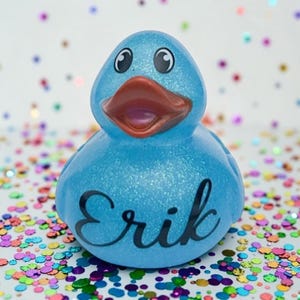 Personalized Name Pick Color Themed Rubber Duck Ducks - Custom Glitter Color - Individual - Blue Orange Pink Gold Black Silver Red Green