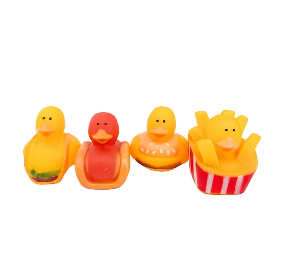 Yellow Food Themed Rubber Duck Ducks Hamburger Taco Hot Dog Fries  Individual or Pack of 4 