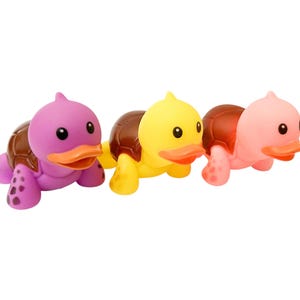 Bright Colorful Turtle Themed Rubber Duck Ducks - Reptile Animal Outdoors - Individual or Pack of 3 - Pink Yellow Purple