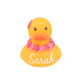 Hawaiian Luau Personalized Name Yellow Pink Themed Larger Style Rubber Duck Ducks - Custom Color - Individual - Tropical