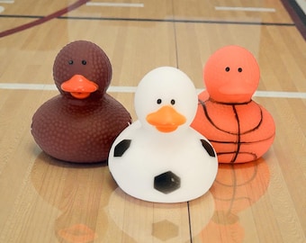 Sports Themed Rubber Duck Ducks - Soccer Ball Basketball Football - Individual or Pack of 3