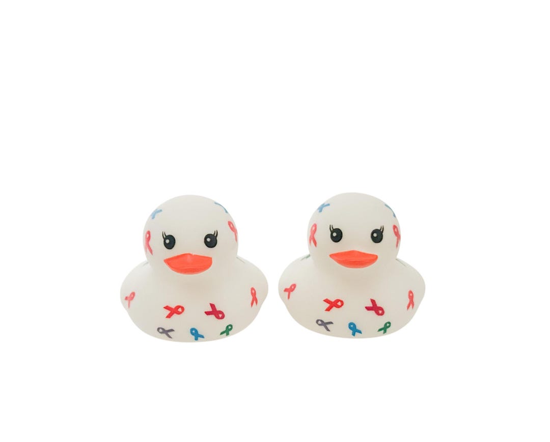 Cancer Ribbon Awareness Themed White Rubber Duck Ducks - Individual or ...