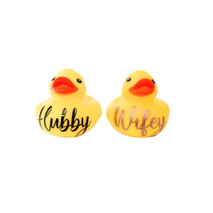 Personalized Wifey Hubby Yellow Themed Rubber Duck Ducks - Custom Color - Husband Wife - Individual or Pair