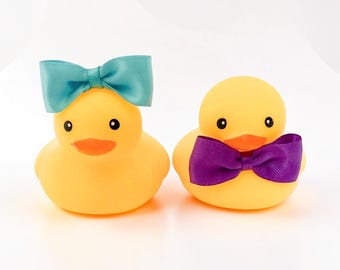 Custom Color Themed Yellow Rubber Duck Ducks - Multicolored Bow Tie Hair Bow - Individual or Packs