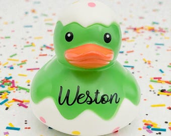 Personalized Name Green Easter Egg Themed Rubber Duck Ducks - Custom Color - Individual
