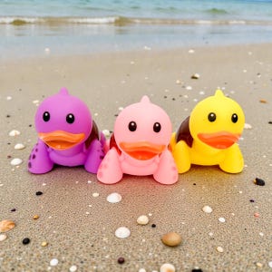 Bright Colorful Turtle Themed Rubber Duck Ducks - Reptile Animal Outdoors - Individual or Pack of 3 - Pink Yellow Purple - Glow In The Dark