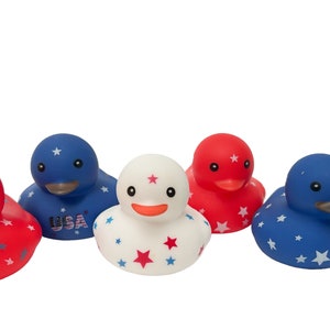 Cute Patriotic Themed Red White Blue Rubber Duck Ducks - Flag Star America - Individual or Pack of 6