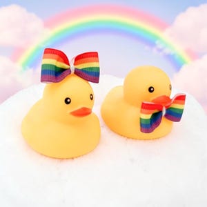 Pride Themed Yellow Rubber Duck Ducks - Multicolored Striped Rainbow - Individual or Packs