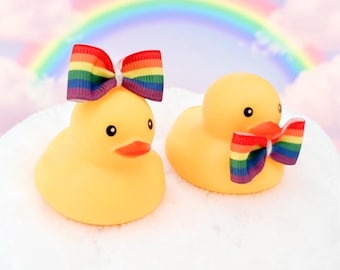 Pride Themed Yellow Rubber Duck Ducks - Multicolored Striped Rainbow - Individual or Packs