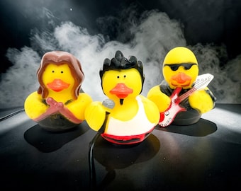 Rock Star Rocker Band Themed Yellow Rubber Duck Ducks - Black White Red - Individual or Pack of 3