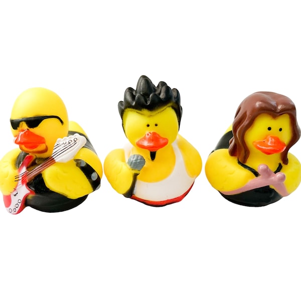 Rock Star Rocker Band Themed Yellow Rubber Duck Ducks - Black White Red - Individual or Pack of 3