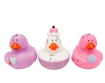 Sweet Treats Treat Food Themed Rubber Duck Ducks - Pink Purple White Sundae Ice Cream - Individual or Pack of 3