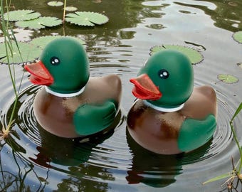 Duck Decoy Brown Green Rubber Ducks - Animal Mallard - Individual or Set of 2