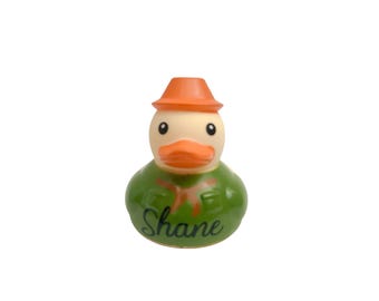 Personalized Name Yellow Farmer Gardner Keeper Themed Rubber Duck Ducks - Custom Color - Individual - Plants Vegetables Flowers - Farm Barn