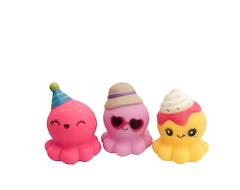 Octopus Colorful Themed Rubber Duck Ducks - Ice Cream Birthday Sunglasses Hat Party - Individual or Pack of 3 - Sea Ocean Animal