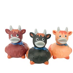 Highland Cow Themed Rubber Duck Ducks - Brown Tan Black - Farmer Farming Animal Ducks - Individual or Pack of 3