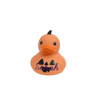 Personalized Name Orange Pumpkin Themed Rubber Duck Ducks - Halloween Trick or Treat - Medium Individual - Custom Color