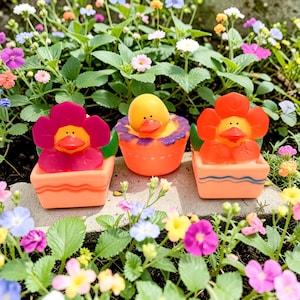 Flower Yellow Rubber Duck – Colorful Plant Theme, Novelty - Orange Pink Purple Green