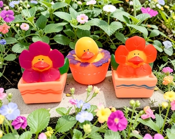 Flower Yellow Rubber Duck – Colorful Plant Theme, Novelty - Orange Pink Purple Green