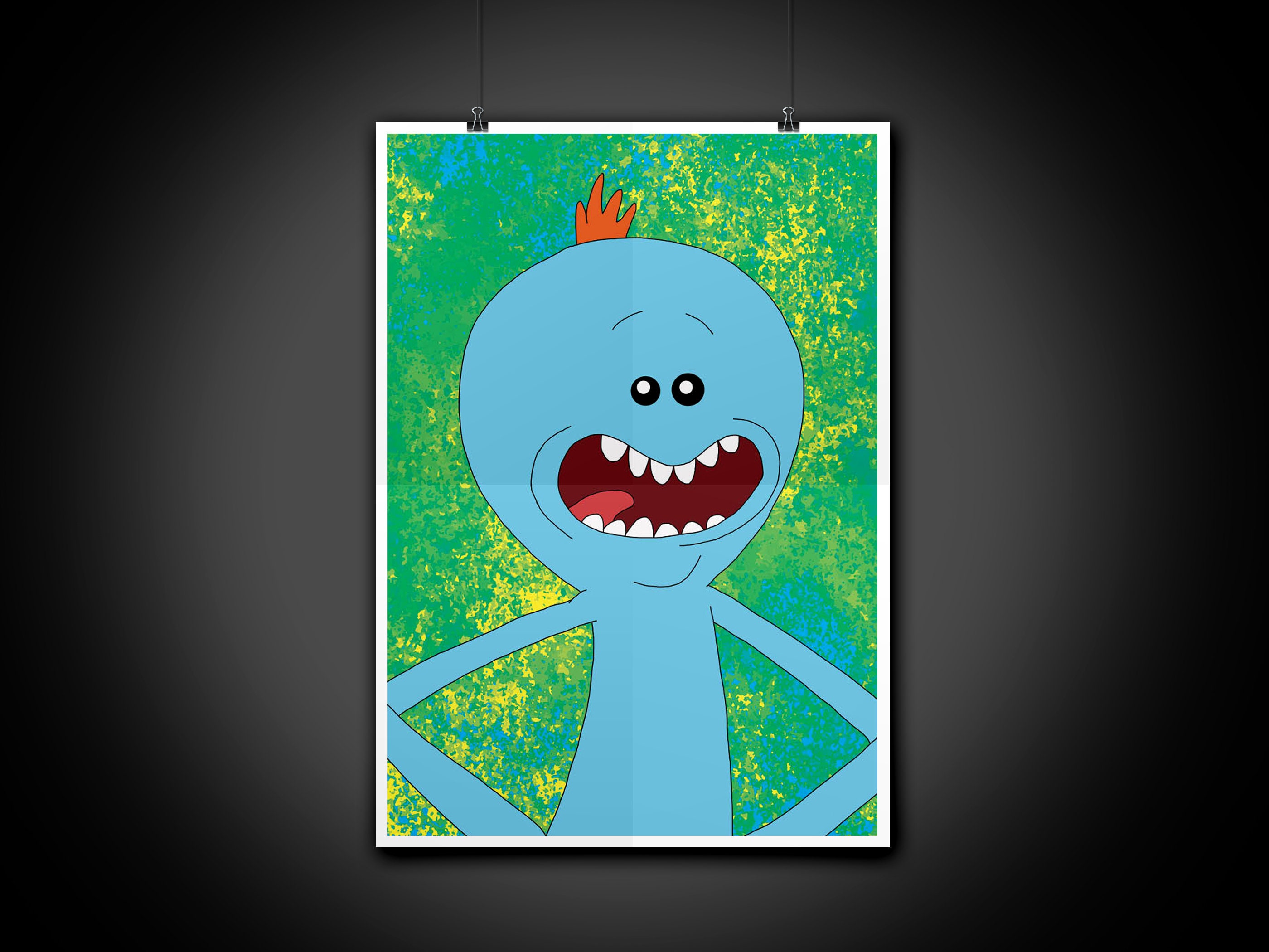 Mr. Meeseeks Rick and Morty Color Portrait Art Illustration Print Wall Art  Home Decor