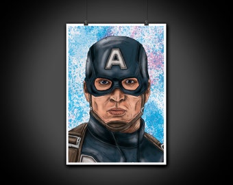 Captain America Color Portrait Art Illustration Print