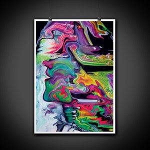 Spiritual Face Abstract Paint Pour Painting Psychedelic Art Digital Illustration Print, Wall Art, Home Decor
