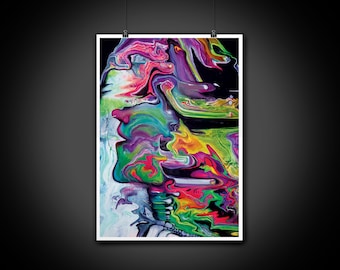 Spiritual Face Abstract Paint Pour Painting Psychedelic Art Digital Illustration Print, Wall Art, Home Decor